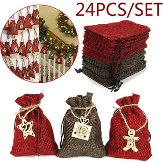 Adventskalender zum Befüllen Weihnachtskalender Weihnachten Säckchen DIY Adventskalender zum Befüllen Weihnachten Säckchen Decor 24 Stoffbeutel - Rot