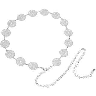 MoreChioce Taille Kette Gürtel,Damen Dekorativ Taillengürtel Metall Gürtel Strap Schärpe Strand Körperkette 105CM Silber