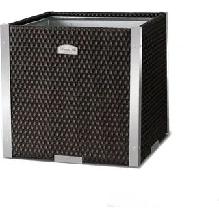 Rattan Pflanzenkübel quadratisch mit Schmuckleiste aus Alu 46 x 46 x 46 cm Dunkelbraun - Schwarz