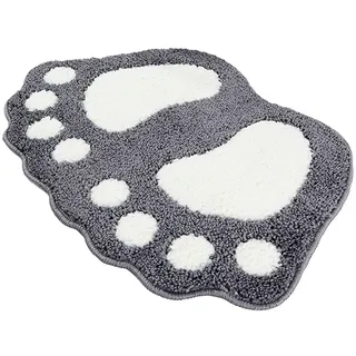 Badezimmer Teppich Tür Fußmatte Badematte - Niedliche Pfote Füsse Toilette Badewanne Dusche Rutschfeste Matte Wasser Absorbierend Schnell Trocknend Waschbar Langlebig Teppich - 40cm x 60cm (Grau)