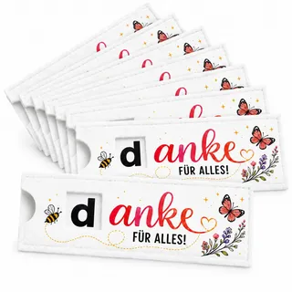 Sukizifa Dankeschön Geschenke Klein, 16 Filzhüllen für Schokolade | Filzhüllen 14 × 5 cm mit Danke-Aufdruck, zum Befüllen mit Schokolade oder Geld für Lehrer, Kollegen und Team, 16 Stück