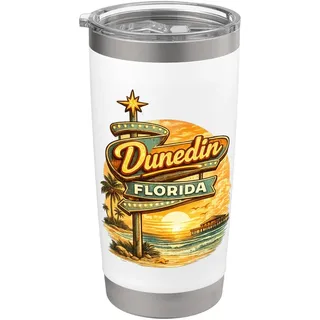 Retro Dunedin Vacation, Florida Vacations Gulf Coach Strände Doppelwandiger Edelstahl-Thermobecher