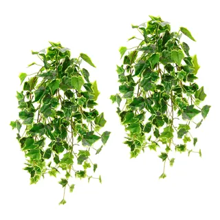 Flair Flower Künstlicher Efeuhänger Efeu Efeubusch Grünpflanze Zimmerpflanze Ranke Girlande Hängend Kunstpflanze Blätter Busch Hänger Wanddekoration Seidenblume Kunstblume Pflanze Hängepflanzen 2er Set, 53cm