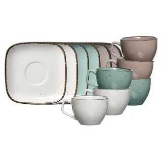 Espresso-Set 12-teilig, Espressotassen (80 ml) mit Untertassen (10 cm) für 6 Personen, Vintage-Look, Porzellan