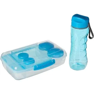 Sistema TO GO Set aus Brotdose mit Fächern und Wasserflasche | mit 1,76 L Bento Box Lunchbox, 800 ml auslaufsicherer Wasserflasche, 2 Dressingbehältern und 2 Joghurtbehältern | BPA-frei | 6 Stück