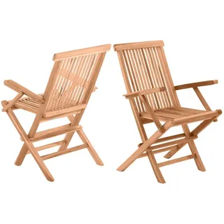Gardenson Gartenklappsessel-Set , Naturfarben , Holz , Teakholz , massiv , X-Form , 55x89x51 cm , klappbar , Holzmöbel, Sitzgelegenheiten Holz, Gartensessel Holz