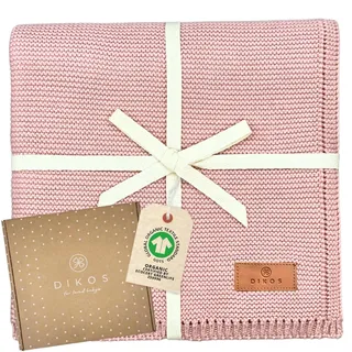 DIKOS® Babydecke aus *100%* GOTS Bio Baumwolle rosa | 4 Jahreszeiten Neugeborenen Baumwoll-Decke | weiche Strickdecke Kuscheldecke Schmusedecke Baby Mädchen | Erstausstattung Baby Geschenk zur Geburt
