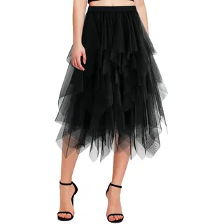 Tüllrock Lang, Damen Tüll Röcke High Low Layered Puffy Fee Röcke A-Linie Midi Rock Unregelmäßiger Tutu Rock, XL