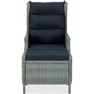 vidaXL Verstellbarer Gartensessel mit Fußhocker Poly Rattan Hellgrau - Grau