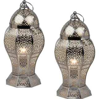 2er Set Orientalische Deko Tischlampe Nachttischlampe Lampe Jaleel Silber - Silber
