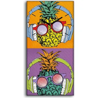 Wanduhr Uhr Wandbild Leinwand 30x60 Helles Pop Art Comic Poster Ananas - schwarze Hände