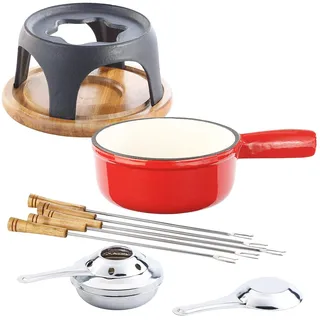Rosenstein & Söhne Käsefondue Emaille Topf: Käsefondue-Set aus emailliertem Gusseisen, Ø16 cm (Gusseisen-Topf, Pfannen)