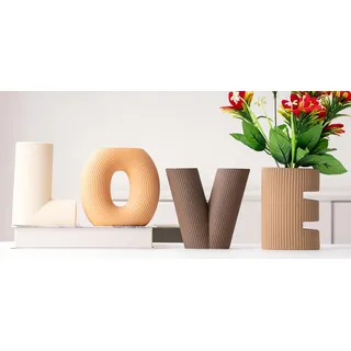 VASETOPIA Kreative Vase Satz von 4 für Moderne Home Decor, Love Blumenvasen für Pampasgras Dekoration, Wohnzimmer Ästhetik(Khaki/Dunkelbraun/Orange/Beige)