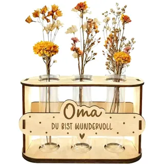 Geschenke für Oma,Geburtstagsgeschenk Beste Oma Geschenk zum Muttertag,Holz reagenzgläser für Blumen vase,Muttertagsgeschenk Geburtstags Ruhestand Weihnachten Blumen sind Nicht enthalten