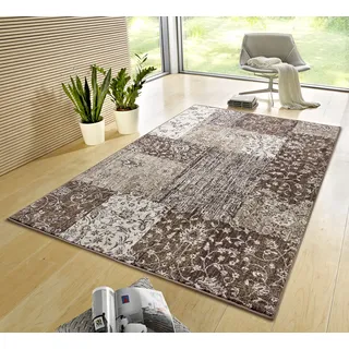 HANSE HOME Teppich Kirie – Patchwork Kurzflor Modern Vintage Design Teppiche für Esszimmer, Wohnzimmer, Flur, Schlafzimmer, Küche – Taupe 120x170cm