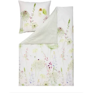 Estella Mako-Satin Floral Grün 200 x 220 cm + 2 x 80 x 80 cm