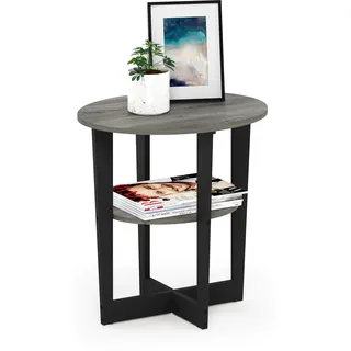 Furinno Jaya Oval Beistelltisch, Holz, French Oak Grey/Black, 1-Pack