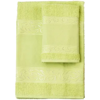 Filet - Gästehandtuch-Set mit Aida-Einsatz zum Besticken, aus 100% Baumwollfrottee, weich und saugfähig, hautfreundlich, 100% Made in Italy, einfarbig, grün