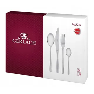 Gerlach Muza Besteck-Set 12 Personen Spülmaschinenfest Essbesteck Edelstahl Besteck Messer Gabel Löffel Teelöffel Kuchengabel Serviergabel Saucenlöffel Schöpfkelle Rostfrei Im Koffer 68 Stk