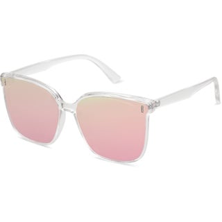 SOJOS Sonnenbrille Herren Damen Verspiegelt, Retro Vintage Groß Eckig Schwarz Coole Klassisch Rechteckig UV400 Schutz Unisex Brille SJ2157, Klar/Rosa