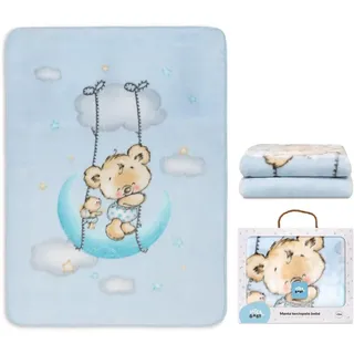 Interbaby Kinderdecke - Babydecke winter für Wiege "Osito Nube blau" · 110x140 cm · Kuscheldecke flauschig weiche decke baby für kinderbet