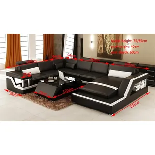Rote Ecksofa Ledersofa Big XXL U Form Wohnlandschaft Sofa Couch Garnitur Leder - Rot