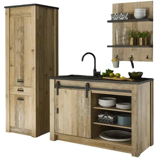 furn.design Küchenzeile 210 cm Used Wood anthrazit