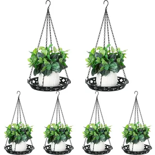 Enhon 6 Stück Pflanzenaufhänger, 30,5 cm, Metall-Hänge-Pflanzgefäß für Innen- und Außenbereich, edles glänzendes schwarzes dekoratives Hängeregal für Fenster, Wand, Decke, Heimdekoration