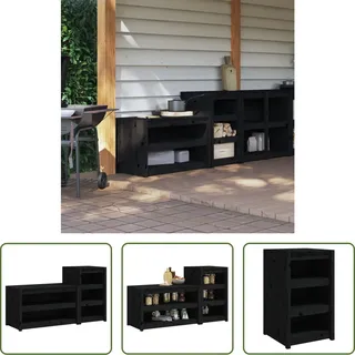 The Living Store Outdoor-Küchenschränke 2 Stk. Schwarz Massivholz Kiefer - Schwarz