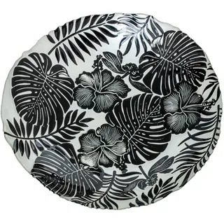 DRW Set mit 4 runden Glaszentren Blättern, 33 x 33 x 5,5 cm, Glas, schwarz und weiß, Medidas: 33x33x5.5 cm