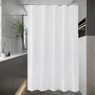 EurCross Weiß Schmal Duschvorhang 150x200 Textil Stoff Anti-Schimmel Badevorhang, Wasserdicht Waschbar Cloth Duschvorhänge im Badezimmer für Badewanne mit 10 Ringen