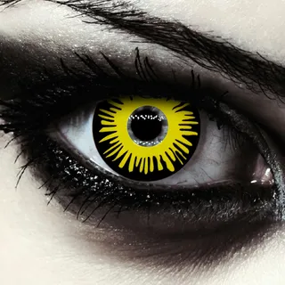 DESIGNLENSES, Farbige gelb schwarze Halloween Kostüm Kontaktlinsen, 1 Paar (2 Stück),weiche Horror Clown Pennywise Farblinsen ohne Stärke, "Yellow Fear"