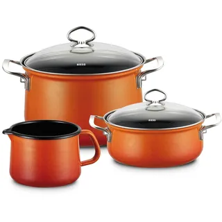 Riess Nouvelle Starter Set 3 teilig mit Glasdeckel Emaille Corall