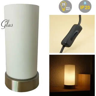 Glas-Tischleuchte Nachttisch-Fensterbank-Deko-Lampe : Zylinderform Mats - Silber