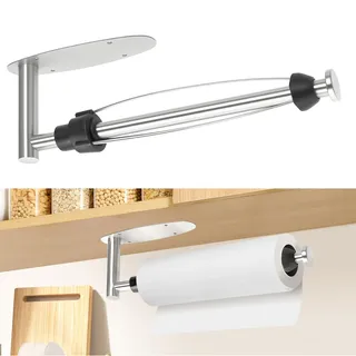 Romon Küchenrollenhalter Mit Dämpfungseffekt, Edelstahl Einhand Bedienbarer Küchenrollenhalter Ohne Bohren Selbstklebend Wand für Küche Badezimmer, Rollenhalter Zum Einhändig Abreißen, Silber