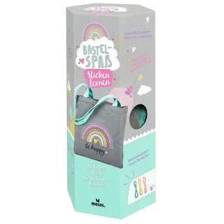 Moses moses. Bastelspaß - Sticken lernen, Stick-Set mit bebilderter Stickanleitung, Bastelset für Kinder ab 8 Jahren, Mit Baumwolltasche zum Besticken