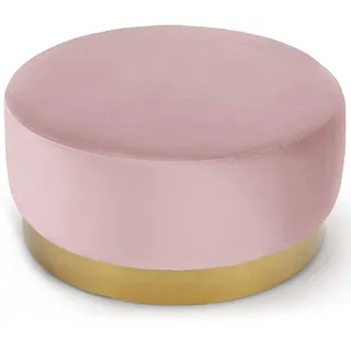 Menzzo Daisy Runder Polsterhocker mit goldenem Sockel und Samtbezug Rosa