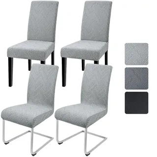 Stuhlhussen 4er Set Jacquard Elastisch Hellgrau für Schwingstühle & Freischwinger