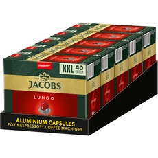 Jacobs Kaffeekapseln Lungo Classico (nur für kurze Zeit) Megapack XXL, Intensität 6 von 12, 200 Nespresso kompatible Kapseln (5 x 40 Getränke)