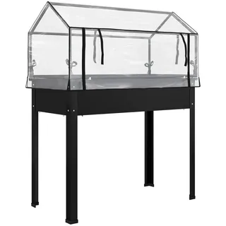 Outsunny Hochbeet mit Abdeckung , Schwarz , Metall , 48x124x100 cm , Gartenzubehör, Hochbeete