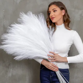 Qubitful Kunst-Pampasgras, 9 Stück, 94 cm, hoch, flauschig, künstliche Pompas, Blumenmuster, große künstliche Graszweige für Bodenvasenfüller, Boho-Bauernhaus, Zimmer, Hochzeitsdekoration (weiß)