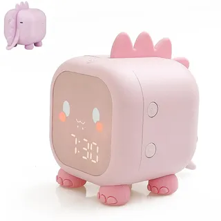 VORRINC Kinder Lichtwecker, Dinosaurier Wecker Sonnenaufgangssimulator Wake Up Kinderwecker mit Timer Snooze Schlaftrainer, Wecker Digital für Mädchen Jungen Kinder, Geburtstagsgeschenk (Rosa)