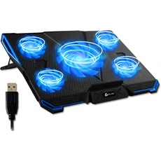 KLIM Cyclone - Laptop Kühler - NEU 2024 - Ständer - Maximale Kühlung - Verhindere Überhitzung - Schütze Dein Laptop - 5 Lüfter 2200 & 1200 RPM - Cooling Pad für Computer PS5 PS4 Xbox One - Blau