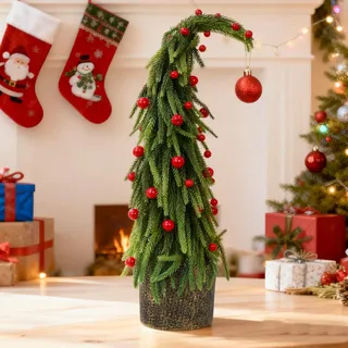 2025 Neues 47 cm Weihnachtsbaum für Desktop ,künstlicher Weihnachtsbaum,Künstlicher Weihnachtsbaum mit roter Kugelspitze,mini Weihnachtsbaum,Christmas Decorations (grün)