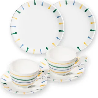 Gmundner Keramik Buntgeflammt Frühstücksset für 2 Personen