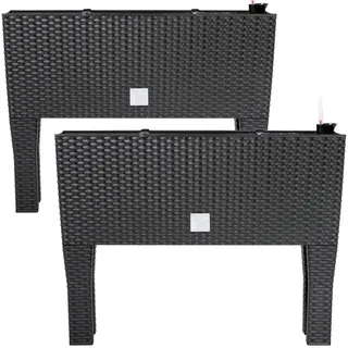 Hochbeet 2er-Set Polyrattanoptik Anthrazit 60x25x46cm Bewässerungssystem