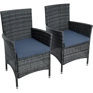 Rattan Gartensessel Polyrattan Stuhl Gartenstuhl 2er Set Sessel Anthrazit-Grau - Grau