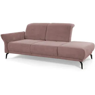 CAVADORE Recamiere Cooper / Luftige Chaiselongue mit Armteilverstellung, Kopfteilverstellung und Sitztiefenverstellung / 211 x 88 x 123 / Cord, Rosa