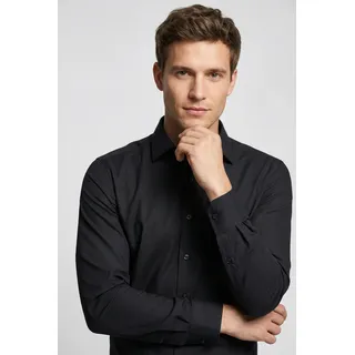 Langarmhemd MARVELIS, Herren, Gr. 43, Extra verlängerter Arm, schwarz, Web, Obermaterial: 100% Baumwolle, 2-Knopf-Manschette, Hemden Langarmhemd, modern fit, verlängerter Arm, Businesshemd, New-Kentkragen