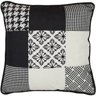 HOME DECO FACTORY HD6840 Kissen, Patchwork-Design, Schwarz-Weiß, 40 x 40 cm, Textil für Innenbereich, Polyester